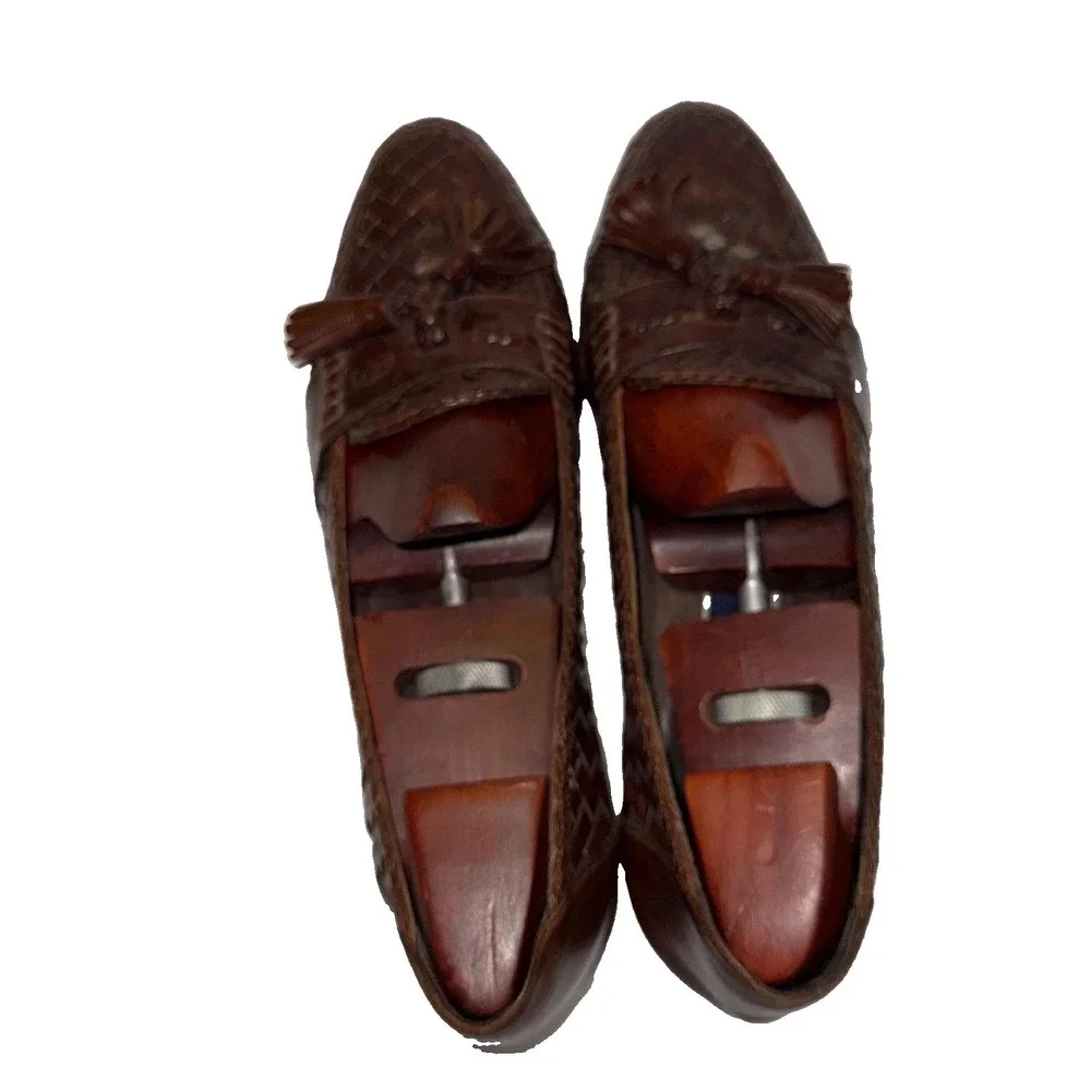 Cole Haan Bragano Loafers Mens 11 N Brown Woven Leather Tassel Made in Italy